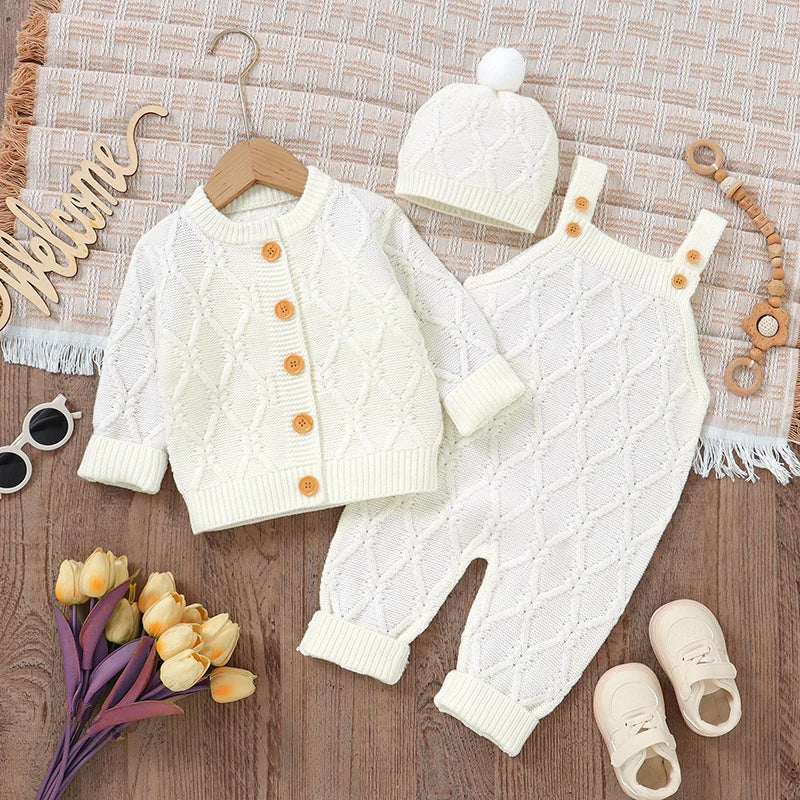 Conjunto Tricô Branco Bebê Doce Encanto 3 peças