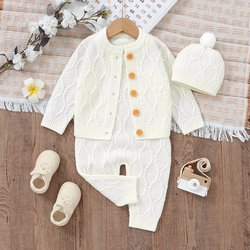 Conjunto Tricô Branco Bebê Doce Encanto 3 peças