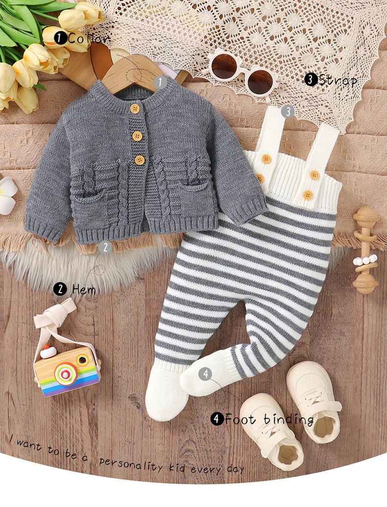 Conjunto Tricô Bebê Classic Sueter e Macacão