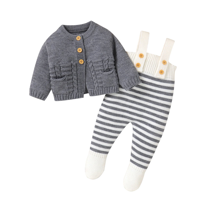 Conjunto Tricô Bebê Classic Sueter e Macacão